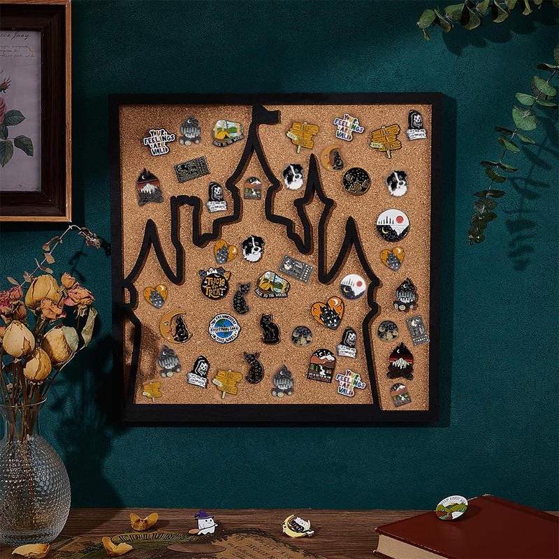 BENECREAT Square Castle Pin Board Cork Board, 30x30cm Bulletin Display