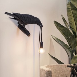 Rcxiwiz Raven Desk Lamp, Raven Lamp, Bird Light, Resin LED Bird Lamp Night Light for Bedroom/Office/Living Room/Farmhouse Art Deco with Plug-Black(Left)