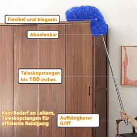 Washable Telescopic Duster, Duster, Rod and Bendable Corner Brush, Microfibre Stainless Steel with Telescopic Rod, Long Extendable up to 240 cm