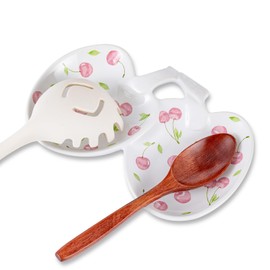 TEATALK Spoon Rest for Stove Top: Ceramic Spoon Holder, Cooking Spoon Rest for Kitchen Counter Decor, Heat-Resistant (White and Pink)