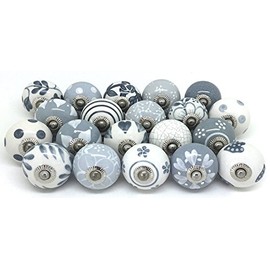 WOTT 10 Knobs Grey & White Mix Pumpkin Hand Painted Knobs Ceramic Knobs Cabinet Drawer Pulls