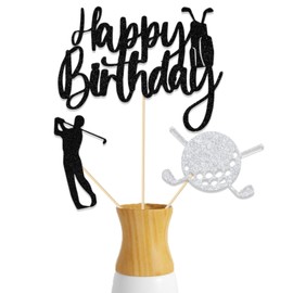 Golf Happy Birthday Centerpieces Sticks, Golf Themed Birthday Party Decorations, Golfing Partee Time, Sports Theme Baby Shower Retirement Party Supplies Black 12 Pieces