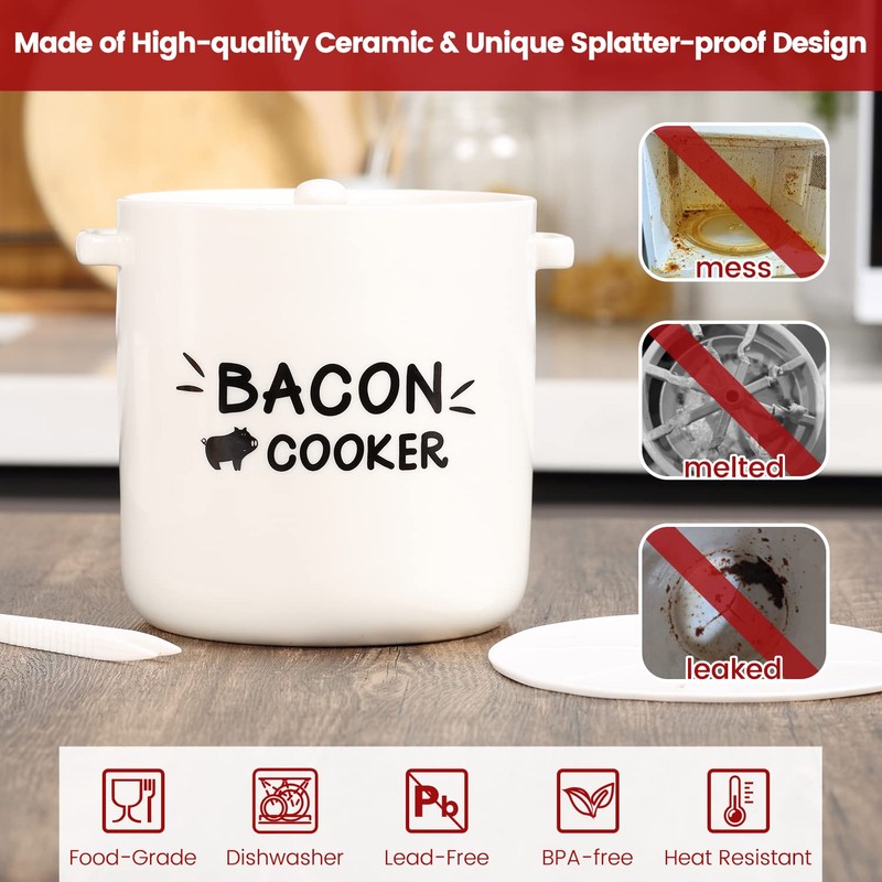 SOLIGT Ceramic Bacon Cooker for Microwave Oven - Splatter-Proof Design