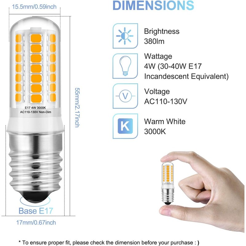 KLG E17 LED Light Bulb 4W 3000K Warm White, Non-Dimmable,