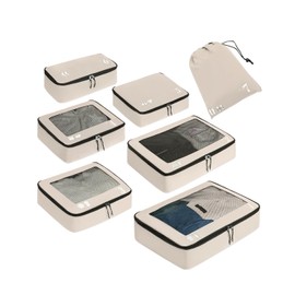 ECOHUB Packing Cubes 7 Set Tear-Resistant Packing Cubes Travel Organizer with ID Tag for Carry On Luggage Machine Washable Suitcase Organizer Bags Compression Travel Cubes(Beige)