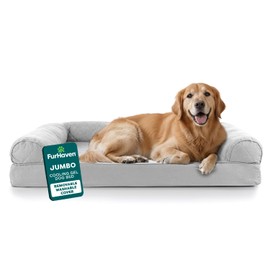 Furhaven Cooling Gel Dog Bed for Large Dogs w/ Removable Bolsters & Washable Cover, For Dogs Up to 95 lbs - Quilted Sofa - Silver Gray, Jumbo/XL