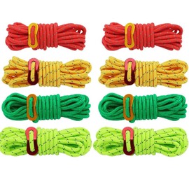 Set of 8 Ropes, Tent Rope, 2 Reflective Materials, Length 1.6 ft (4 m), Diameter 0.2 inches (5 mm), Paracord Guy Rope, Tarp Rope, Camping Cord, Outdoor Tarp, Tent Fixing, Tent Rope (8)