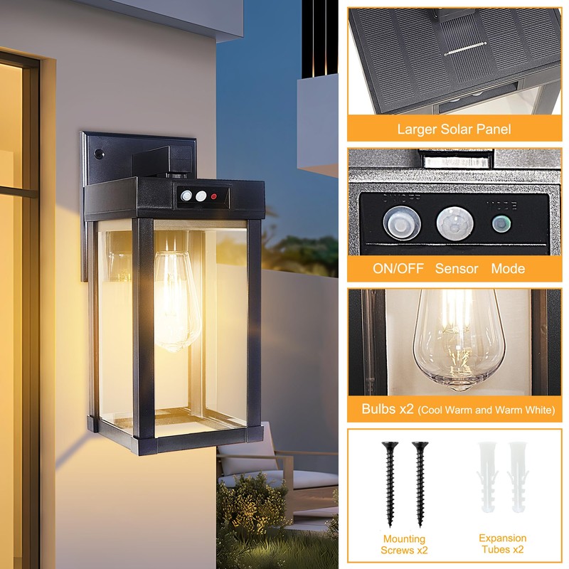 CYHKEE Solar Wall Lights Outdoor Waterproof with 3 Lighting Modes