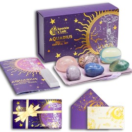 Sparkle x Lab Aquarius Crystals Gift Set Zodiac Signs Healing Crystals Set Birthstones Aquarius Astrology Crystals Healing Stones Gifts Gifts for Her Birthday Gifts for Women Men