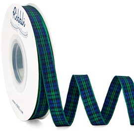 Ribbli Black Watch Tartan Ribbon,3/8 Inches x Continuous 25 Yards,Christmas Ribbon Use for Gift Wrapping, Christmas Decoration-Blue/Green