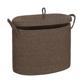ORGMASTER Cotton Rope Basket, Toilet Paper Basket with Lid, Free-Standing Toilet Paper Holder Organizer for Bathroom, Rope Baskets for Storage Up to 9 Mega Rolls, 17.7"x6.7"x13.8", Deep Brown