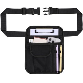 Yuomeaz Apron Server, Black Apron Server Pouch With Multiple Pockets, Utility Short Canvas Servers Working Serving Aprons, Adjustable Bunkle Multifunction Waist Bag for Waiter Waitress