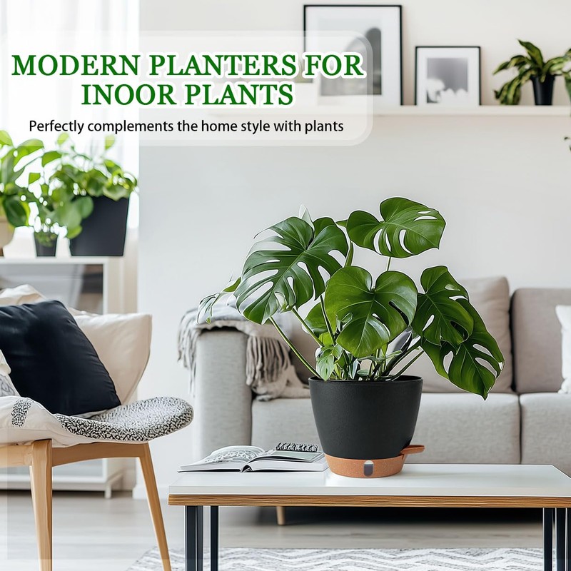 Fielda 2 Pack 8 Inch Pots for Plants Indoor, Plastic