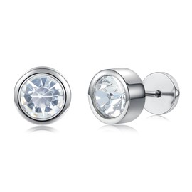 Druzy Glitter Cheater Titanium Earrings Screw Flat Back Earrings Studs Hypoallergenic for Sensitive Ears, Cubic Zirconia, Cubic Zirconia