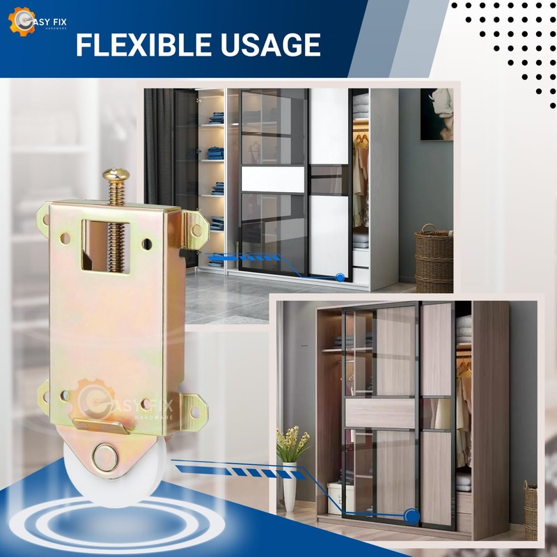 Easy Fix Hardware Concave Mirror Closet Wardrobe Bottom Roller Assembly