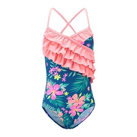 Moon Tree Girls Swimming Costume One Piece Swimsuits Hawaiian Ruffle Swimwear Blue 4-5 Years