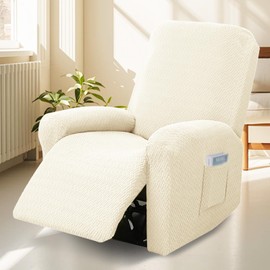 4-Piece All-Inclusive Armchair Cover, Relaxing Chair Cover, Stretch Cover with Pockets, Armchair Protector for TV Chairs and Relaxing Chairs, Non-Slip High Stretch with Elastic Base