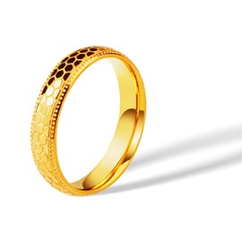 munone 4mm 18K Gold Plated Honeycomb Pattern Ring Textured Geometric Band, Stackable Minimalist Design Non Tarnish for Women