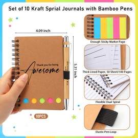 Chuangdi 10 Sets Employee Appreciation Thank You Gifts Inspirational Spiral Notebook Journal with Sticky Note Notepad Motivational Bamboo Ballpoint Pen Bulk for Nurse Teacher Team Coworker (Kraft)