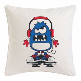 Reifen-Markt Cushion Cover 40 x 40 cm Monster with Headphones Techno Jazz Funky Soul Trance Festival House Hip Hop DJ Microfibre in White