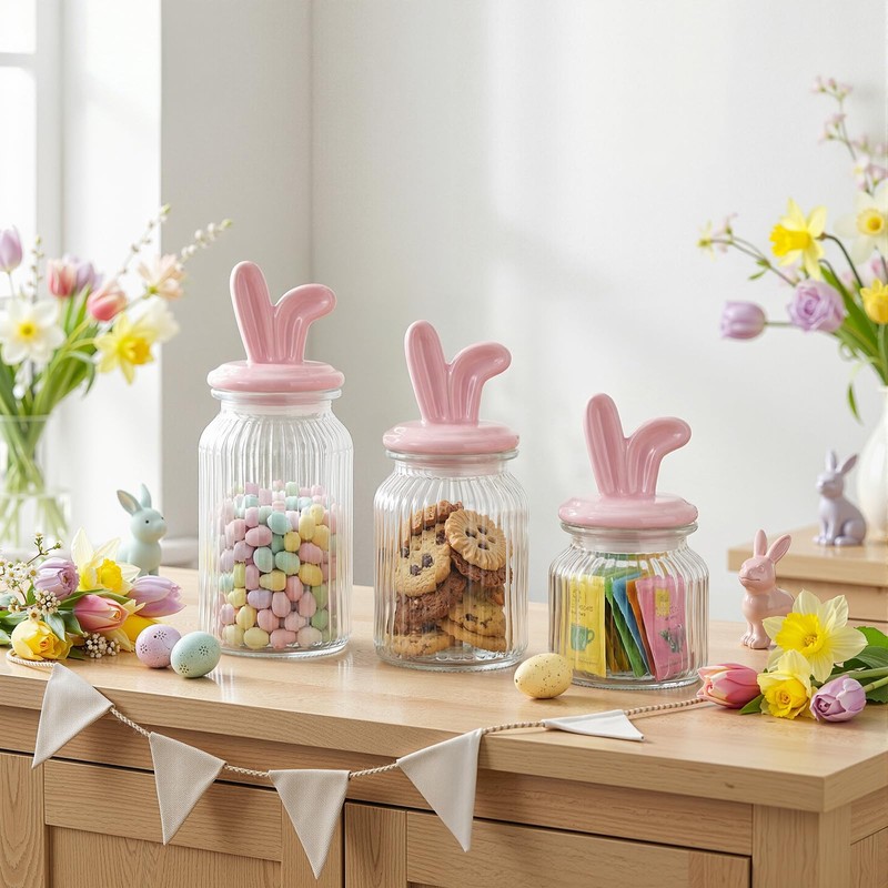 Potchen Easter Glass Jars with Airtight Lids Set of 3,
