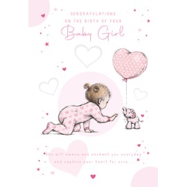 Cherry Orchard Congratulations on the Birth of your Baby Girl, Cute Birth congratulations greeting card from, comes complete with envelope.