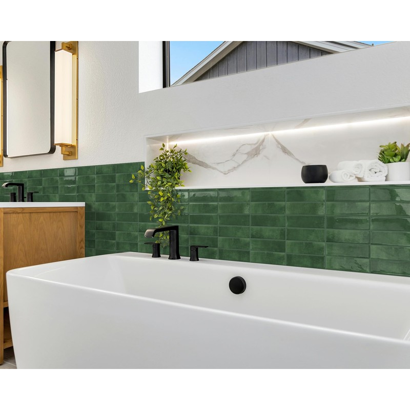 DEWOO Peel and Stick Subway Backsplash Green Kitchen Bathroom Rectangle