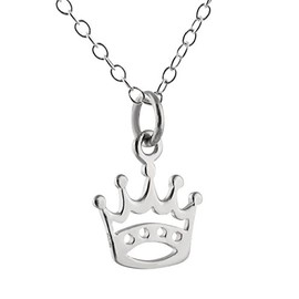 FashionJunkie4Life Sterling Silver Tiny Princess Crown Tiara Charm Pendant Necklace,18 Inch