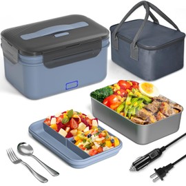 Electric Lunch Box Food Heater, New 100W High Power Portable Food Warmer, Heated Lunch Box for Adults Car/Home with 1.8L Removable Stainless Steel Container, 12V/24V/110V/220V