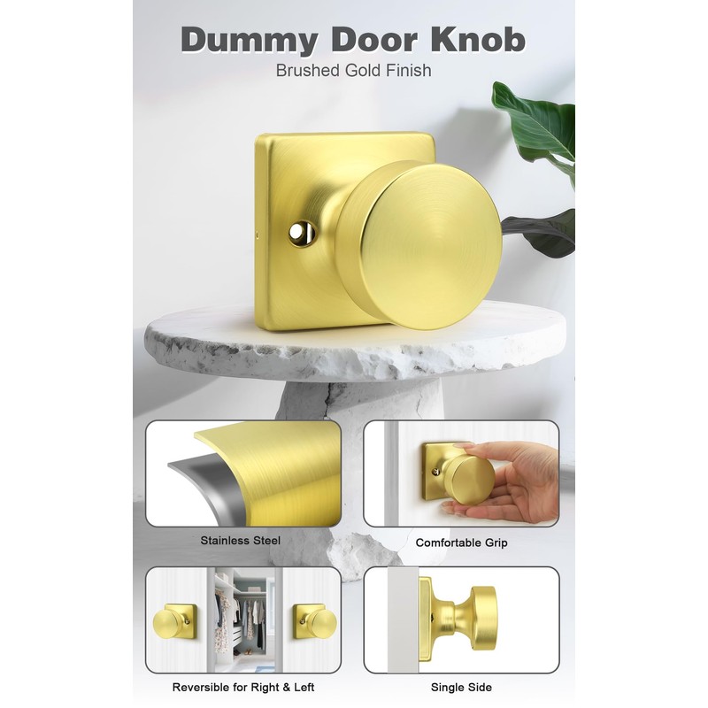 Probrico Bulk Dummy Door Knobs Interior 10 Pack, Brushed Gold