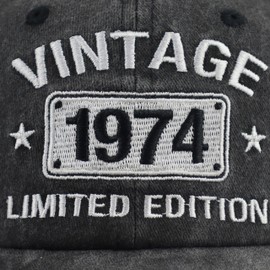 Vintage 1974 Limited Edition Hats for Men Women, 50th Birthday Decorations, 50 Year Old Adjustable Embroidered Baseball Cap Retirement Gifts Mom Dad