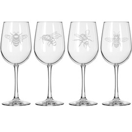MIP Set of 4 Wine Glass for Red or White Wine Gift Honey Bee Collection (16 oz Tall Stemmed)