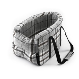 Pet Center Console Seat, Detachable Comfortable Dog Safety Car Bag Cat Car Bed Middle Console Small Dog Center Console Seat Pet Car Nest for Small Pet (Plaid Gray)
