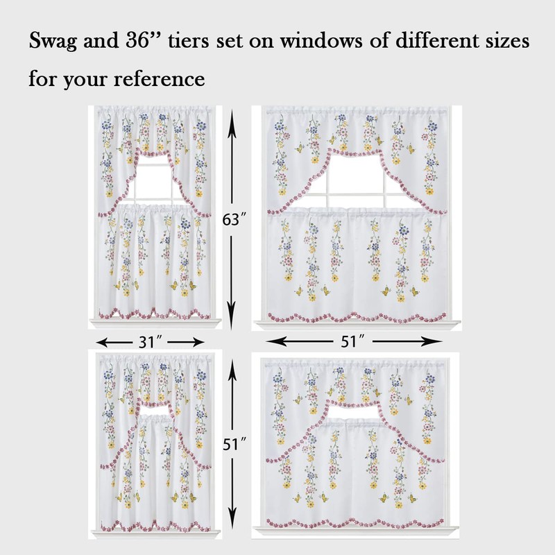 GOHD 3pcs Farmhouse Kitchen Cafe Curtain Set Air Brushed by