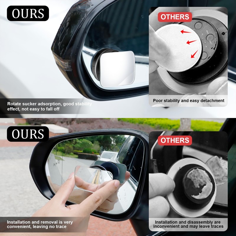 LivTee Blind Spot Car Mirror, Rectangular HD Glass Frameless Convex