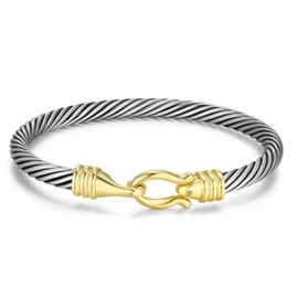HANTNOOL Cable Bracelets for Women Two Tone Cuff Bangle with Turquoise Hook Clasp Mixed Metal Bracelets Designer Dupes Jewelry for Her (Hook E)