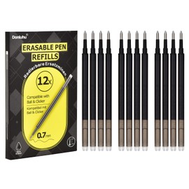 Donluhu 12 x Erasable Refills 0.7 mm | 400 m Writing Length Black | Compatible with Pilot FriXion Ball & Clicker & Eberhard Faber | Replacement Refill for Gel Pen Erasable | Practical for School and