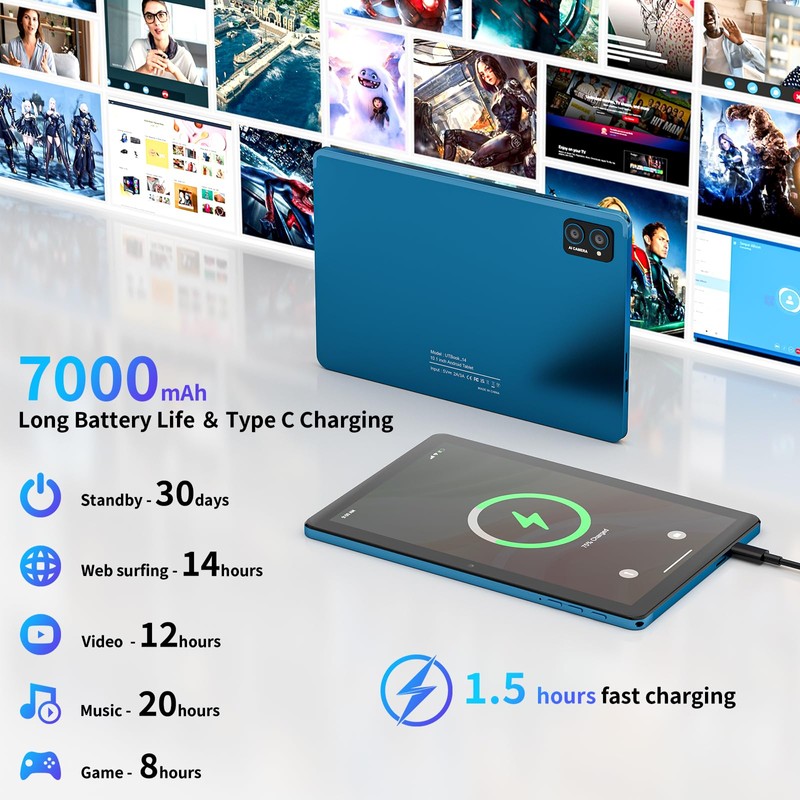 10 inch Android 15 Tablet: Octa-Core, 8GB RAM 64GB, 7000mAh,