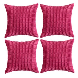 sykting Soft Corduroy Hot Pink Summer Fall Throw Pillow Covers 20x20 inch Set of 4 Textured Plush Striped Cushion Covers for Couch, Bed, Sofa, Living Room