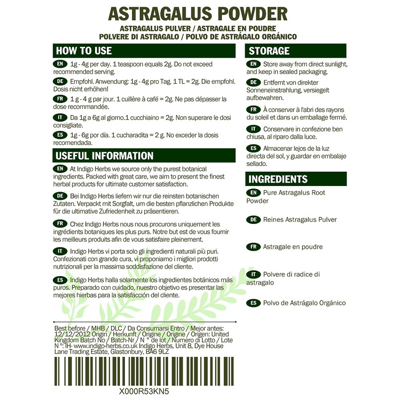 Indigo Herbs Astragalus Powder 100g