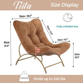 Tiita Accent Lazy Chair, Comfy Lounge Chair with Metal Frame and Plush Fabric, Spacious Seat Cozy Recliner Chair for Reading Room, Living Room, Bedroom, Office, Brown