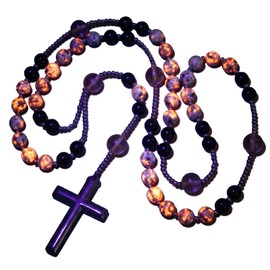 Kigeli Yooperlite Stone Rosary Necklace UV Glowing (Flashing Flame Under UV) Natural Hematite Rosary Beads Catholic Obsidian Cross Pendant Necklace Healing Crystal Jewelry Gift for Men Women