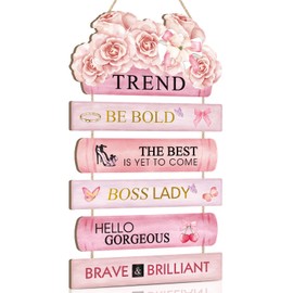 HPNIUB Fashion Women Wall Art, Hello Gorgeous Wall Decor for Girls, Modern Beauty Women Funny Bathroom Wood Hanging Signs for Home Bathroom Pink Decorative