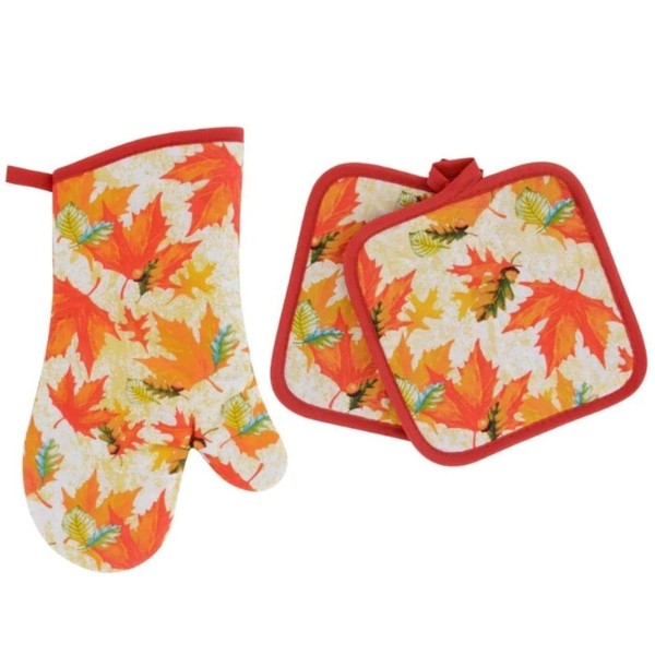Combined Fall Kitchen Pot Holder and Mitt - Autumn Oven