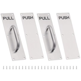 GINZER Stainless Steel Door Handle Set 2 Pack, Aluminum Alloy Pull and Push Plate Commercial Silver Heavy Duty Sliding Door Handle with Screws 11.8×3.15 Inches…