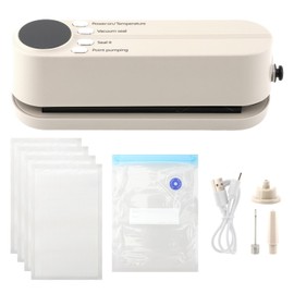 Mini Vacuum Sealer for Food, 3 in 1 Cordless Rechargeable Bag Heat Sealer for Dry/Moist Food Storage with 4 Snack Bags for Snacks Food Storage(COLOR:White)