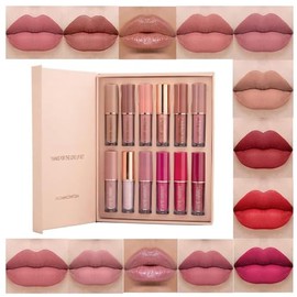 Set de 12 Lápices Labiales Líquidos Mate Aterciopelados | Larga Duración, Alta Pigmentación, Taza antiadherente resistente al agua, Aplicación suave y