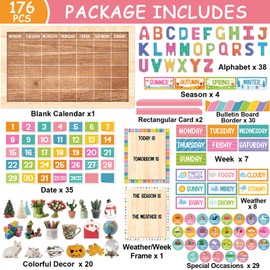 Colorful Classroom Calendar Set, 157pcs Bulletin Board Calendar Set with Seasons Weather and Days of The Week Chart, Monthly Classroom Calendar for Decoration Preschool Teacher Must Have