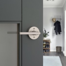 Kwikset Halifax Dummy Door Handle, Single Sided Round Lever for Closets, French Double Doors, and Pantry, Satin Nickel Non-Turning Reversible Interior Push/Pull Lever, with Microban Protection