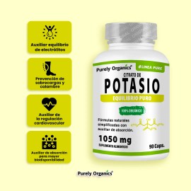 Potasio Citrato Orgánico 90 Cápsulas, Purely Organics.